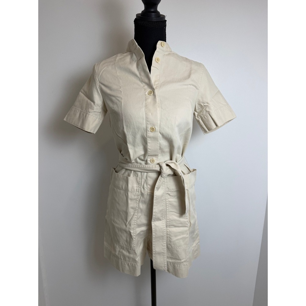 COS Beige Khaki Short Sleeve Belted Romper Jumpsuit Utility Minimalist Sz 2
